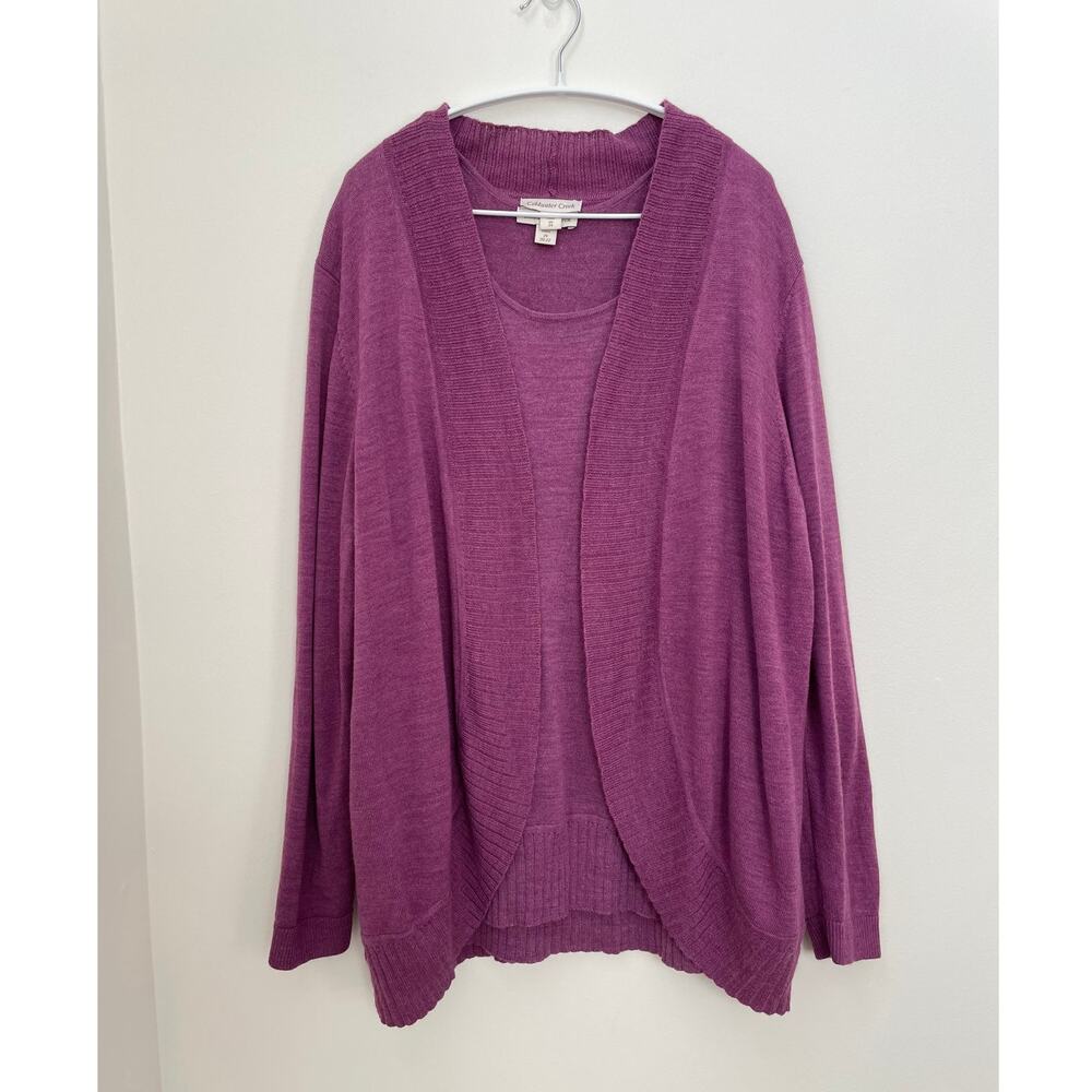 Coldwater Creek Sweater & Tank Set 2X/3X Purple Merino Wool Cardigan Shell Knit